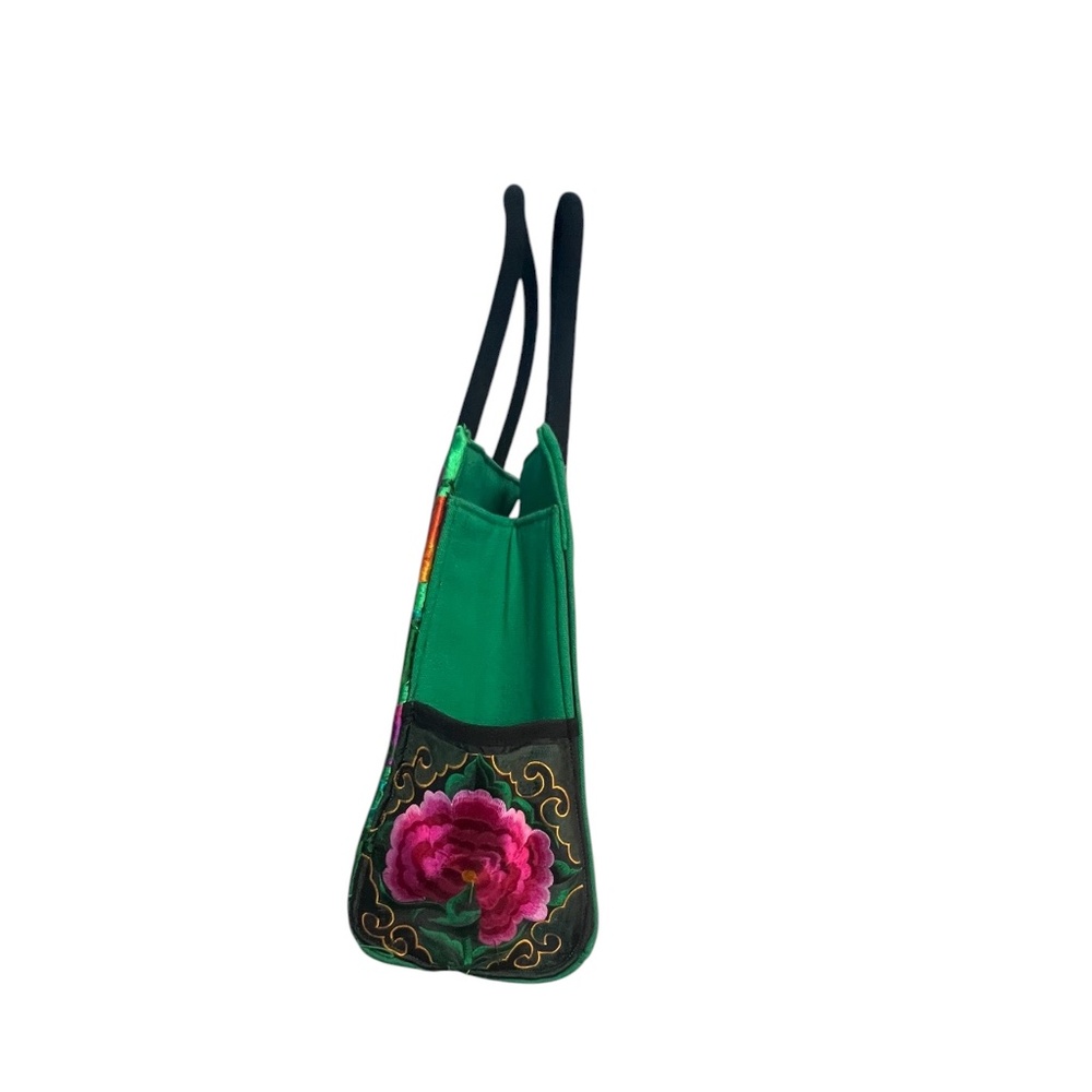 Handcrafted Floral Embroidered Shoulder Green Tote Bag – Unbranded, New - Picture 4 of 12